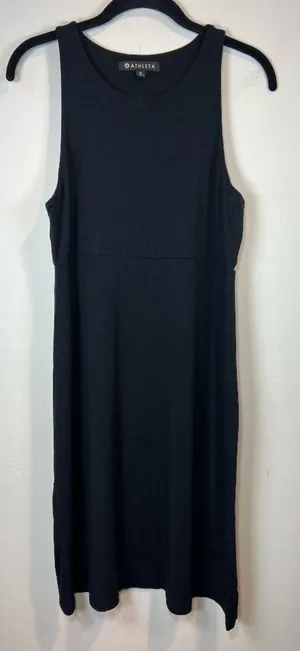 Athleta Santorini High Neck Dress Black Modal UPF 50 Stretch Travel Minimalist M thumbnail 1