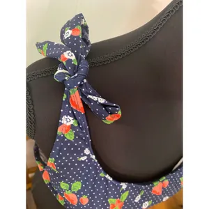 Modcloth Blue Polka Dot Strawberry Tie Strap Metal Back Closure Bikini Top Large thumbnail 4