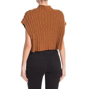 Free People Rust‎ Orange Sweater Vest Cowl Neck Cable Knit Cropped Small thumbnail 2