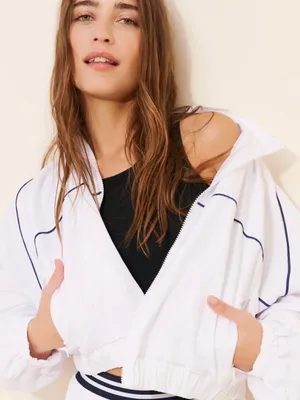 Anthropologie Year of Ours White Tennis Cropped Windbreaker Athletic Jacket XS thumbnail 12
