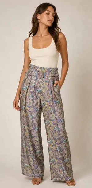 Anthropologie x La Porte Swirl Print Paperbag Wide Leg Pants XS NWT thumbnail 1