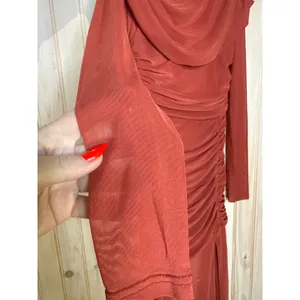 NWT Lulus Darla Rust Red Mesh One-Shoulder Long Sleeve Maxi Dress Bridesmaid S thumbnail 4