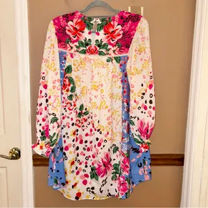 Umgee mixed print floral animal print polka dot balloon sleeve dress size small‎ thumbnail 3