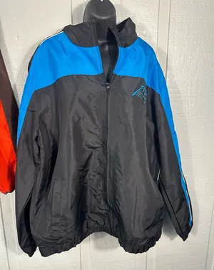 NFL Carolina Panthers Blue and Black Full Zip Windbreaker Size XL NWOT thumbnail 1