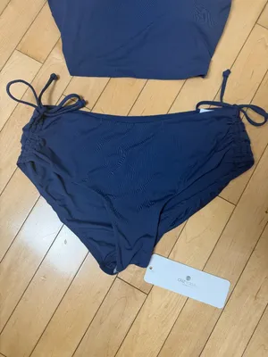 CRZ YOGA High Neck Tankini Top & Side Ruche Bikini Bottom Set Navy Blue Size S thumbnail 2