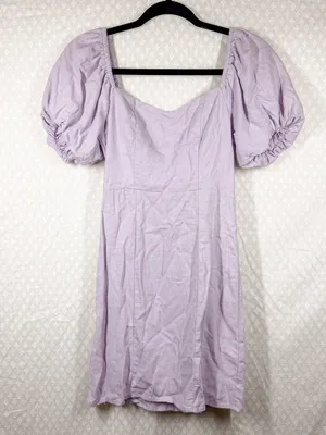 Altar’d State Light Purple Linen Blend‎ Puff Sleeve Dress thumbnail 3