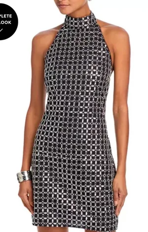 ROTATE Silver‎ Beaded Halter Neck Open Back Mini Dress Women’s Sz 36 thumbnail 1