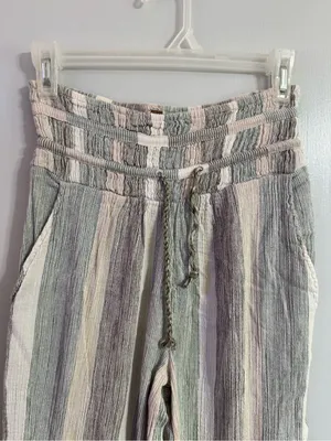 Free People Cotton Striped Wide Leg Pants in Pastel Green, Black & Cream Size XS thumbnail 8