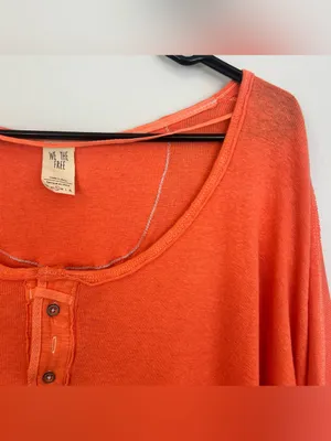 NWT We The Free People Star Henly Orange & Grey Distressed Oversized Top Small thumbnail 6