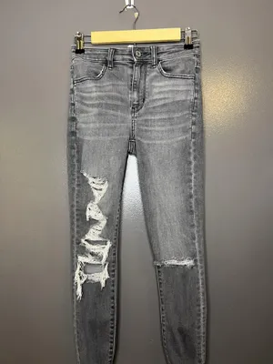 American Eagle Super Hi Rise Jegging Jeans Womens 0 X-Short Charcoal Distressed thumbnail 2