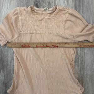 Free People Red Delicious Peach Waffle Knit Smocked Thermal Top‎ Women's Medium thumbnail 7