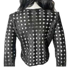 ALEXIS Black Geometric Circle Cut Out Crop Top Size L Avant Garde See Through thumbnail 4