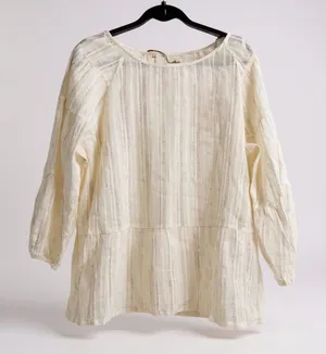 World Market Blouse Boho Cream‎ Gold Metallic Pinstripe Peplum L/XL NWT thumbnail 1