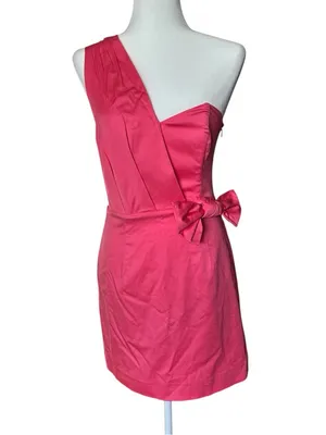 French Connection One-Shoulder Camellia Rose Pink Bow Dress 4 thumbnail 2