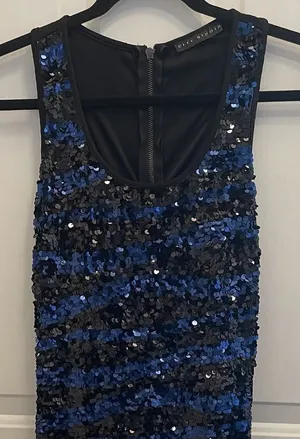 City Studio Black Blue Sequin Striped Mini Dress Bodycon‎ Party Event Womens S thumbnail 1