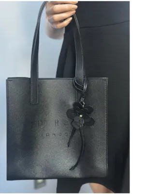 NWT Ted Baker London The Icon Black Embossed Small Tote With Flower Charm thumbnail 3