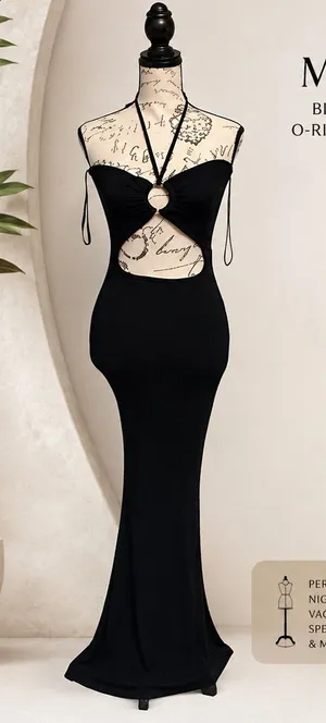 miss lola black ribbed cutout halter maxi dress size s 🖤 thumbnail 1