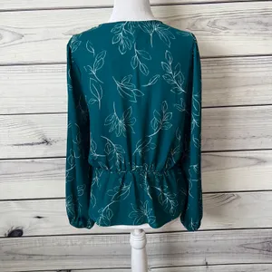 Lush Teal Floral Long Sleeve Peplum V Neck Wrap Blouse thumbnail 5