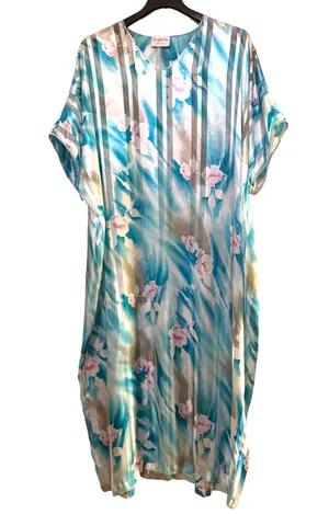 Mary McFadden Rare Vintage 80’s Pastel Floral & Striped Kaftan Mumu Sz OS 🌸 thumbnail 1