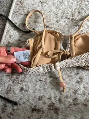wild fable Cream Lace Overlay Bikini Top with Tan Accents thumbnail 2