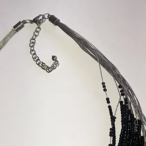 Elegant Black Seed Bead Beaded Boho Multi Strand Statement Necklace thumbnail 4