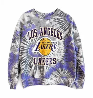 Hybrid Apparel NBA Sweatshirt Los Angeles Lakers Tie Dye Purple Gray Crewneck Fan‎ Gear Medium thumbnail 1