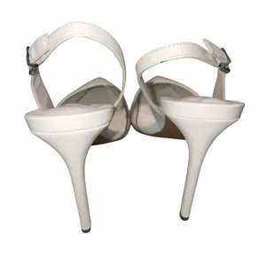 Schutz White Leather & Clear Acrylic Slingback Pointy Toe Heels Shoes 11 thumbnail 4