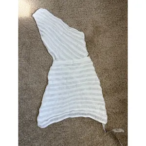 Women White One Shoulder Crochet‎ Swim Cover Up Dress Asymmetrical Size S thumbnail 3