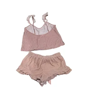 Victoria's Secret Pajama Set Womens S Pink Cami Top Ruffle Shorts 2PC thumbnail 2