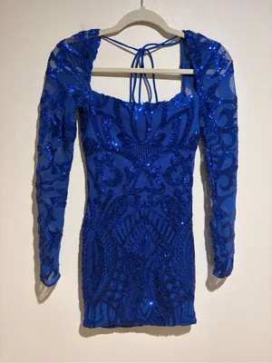 Lucy in the Sky Sequin Square Neck Bodycon Homecoming Dress Royal Blue Small thumbnail 6