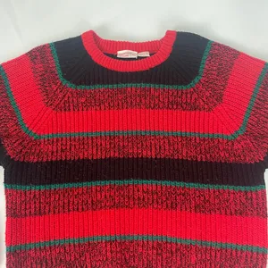 Vintage Striped Sweater Pullover Red Black Green Retro Hong Kong Bright Colorful thumbnail 3