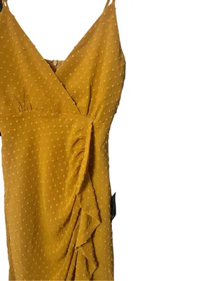 Lulus Mustard Yellow Ruffled Wrap Midi Dress NWT Small Wedding Guest Formal thumbnail 7