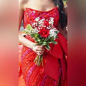 Sherri Hill Red/Fuchsia‎ Sweetheart Neck Beaded w/Bow Skirt Slit Homecoming Sz 4 thumbnail 2