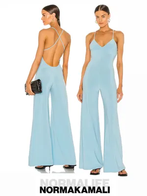 NORMA KAMALI x REVOLVE Slip Low Back Jersey Jumpsuit in Powder Blue Sz. XS thumbnail 2