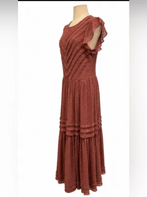Bohme Swiss Dot Tiered Maxi Dress Rust Mauve Size Medium NWOT thumbnail 4