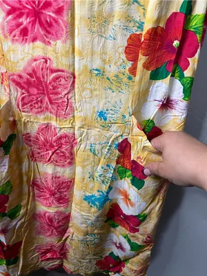 Jams World Vintage Rayon Yellow Hibiscus Tropical Floral Mini Dress thumbnail 5