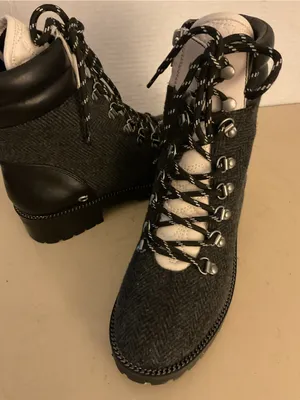 Coach women gray tweed black leather combat boots US 6 thumbnail 11