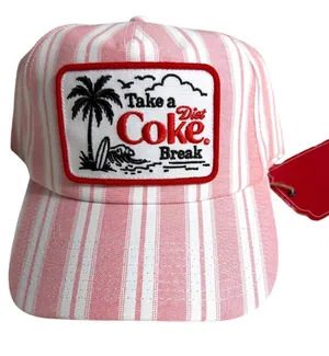 NWT American Needle Pink and White Striped Cap with 'Take a Coke Break' Patch thumbnail 1