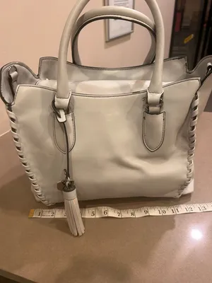 London Fog Cream Leather Tote with Tassel Accent thumbnail 3