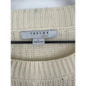 Favlux Fashion Cream Rust Striped Crew Neck Sweater Size L Acrylic Chunky Knit thumbnail 3