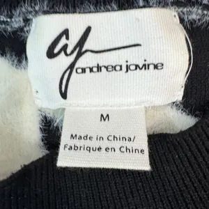 Andrea Jovine Womens Black White Houndstooth Fuzzy Crewneck Sweater Size Medium thumbnail 3