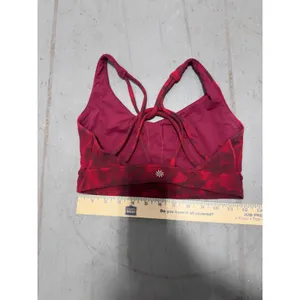 Athleta Floral Strappy Back Sports Bra Red Burgundy Yoga Gym Top thumbnail 3