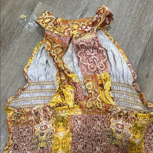 Christian Siriano Yellow and Brown Patterned Top halter top thumbnail 3