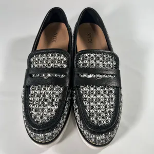 NYDJ Owen Penny Loafers‎ Bouclé Fabric Upper / Leather Trim Lug Sole Shoes 9M thumbnail 4