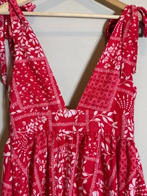 House of Harlow 1960 Linen Bandana Print Mini Dress Women Medium Red Bow Revolve thumbnail 12