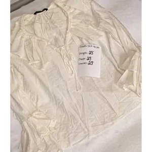Zara White Boho Ruffle Tie Neck Blouse Bell Sleeve Peasant Top XS Semi Sheer NWT thumbnail 5