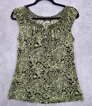 Perseption‎ Concept Brown Green Floral Smock Sleeveless Paisley Swirl Top Small thumbnail 1