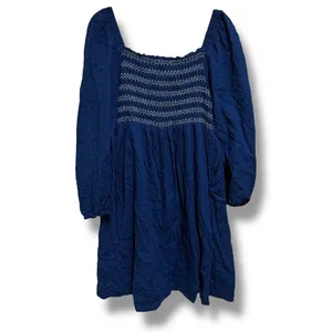 Draper James RSVP Dress XL Navy Blue Smocked Puff Sleeve Mini‎ Striped thumbnail 4
