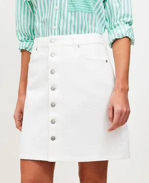 LOFT White Button Front Denim Mini Skirt Size 2 Cotton Stretch A-Line Casual thumbnail 1