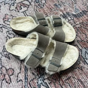 Birkenstock Arizona Shearling Sandals Suede Stone Coin Size 8.5 US 39 thumbnail 4